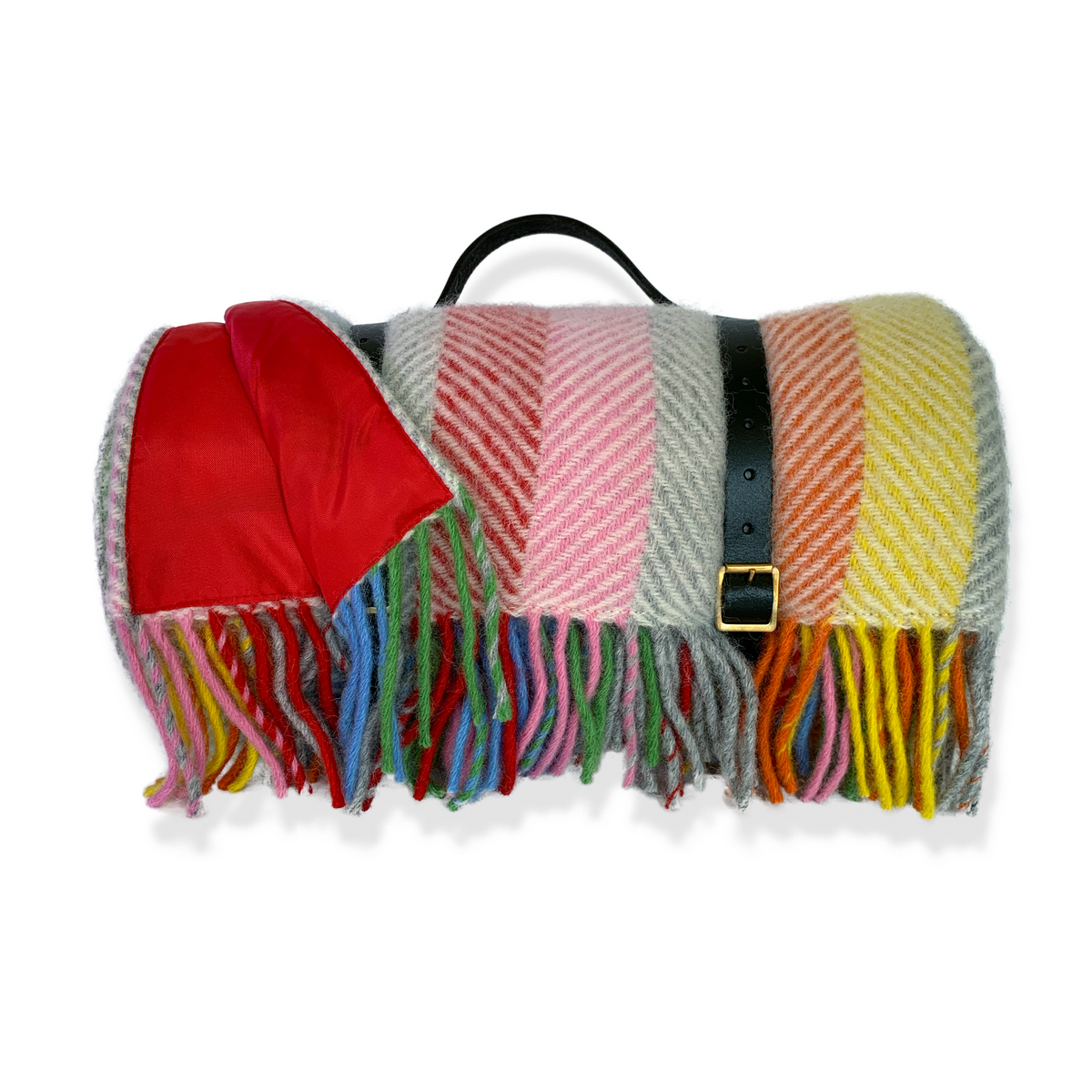 Rainbow Stripe Wool Herringbone Picnic Blanket – Wool Blankets and
