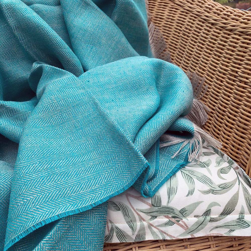 Turquoise Linen Throw Wool Blankets and Throws