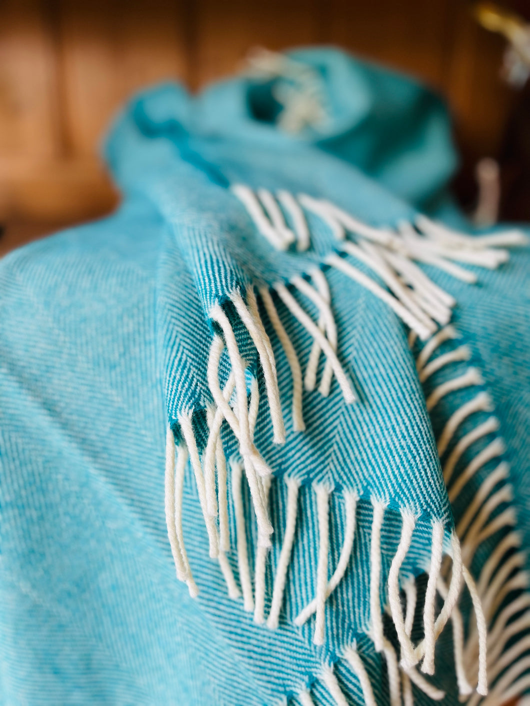 Teal green wool throw