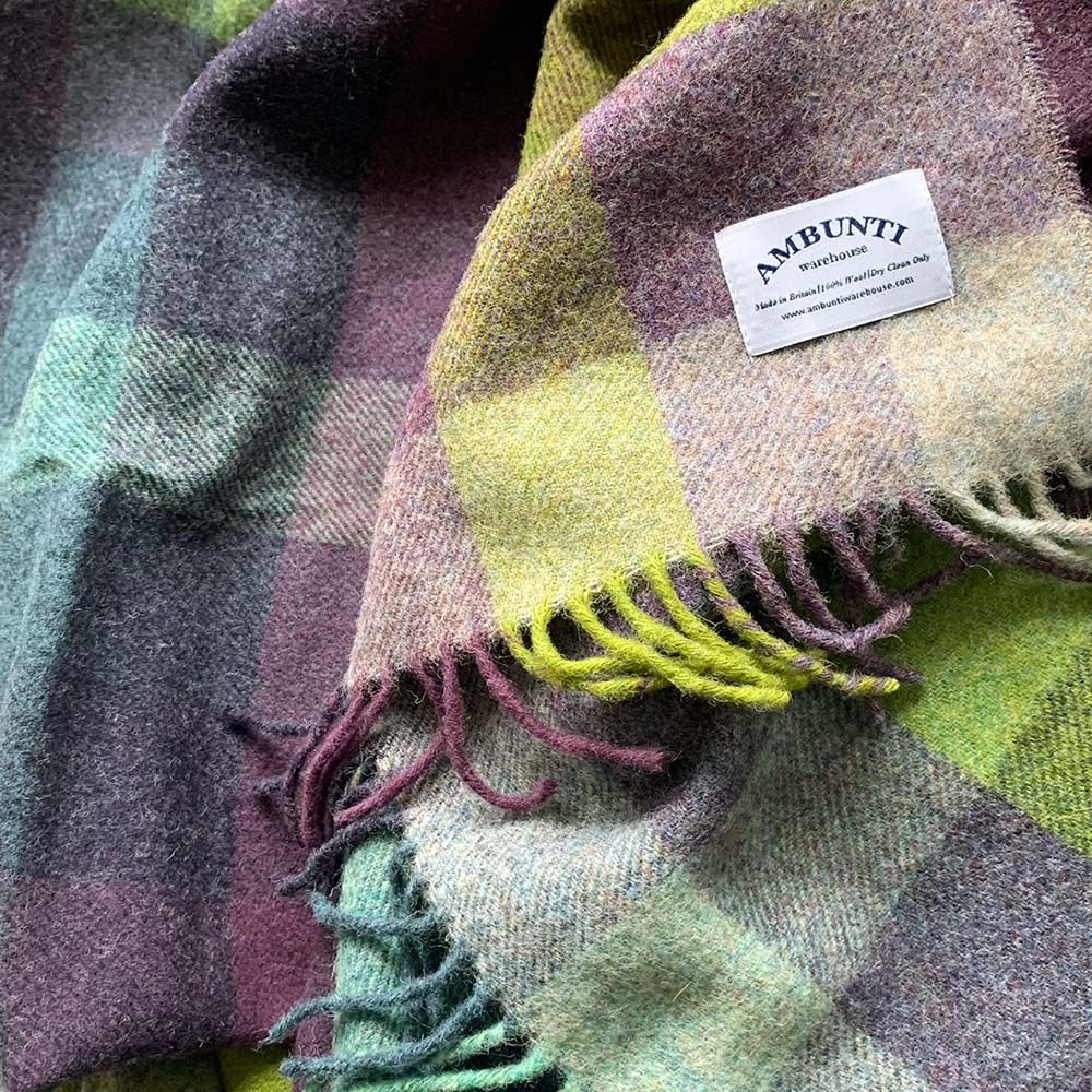 Blue, purple, Green check wool blanket