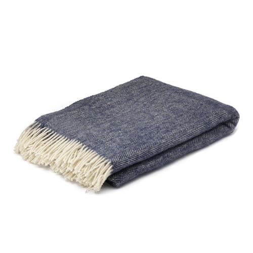Navy blue herringbone wool picnic blanket made in Ireland