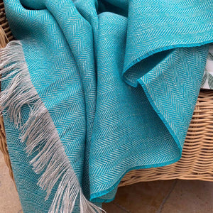 Turquoise Linen Throw Wool Blankets and Throws